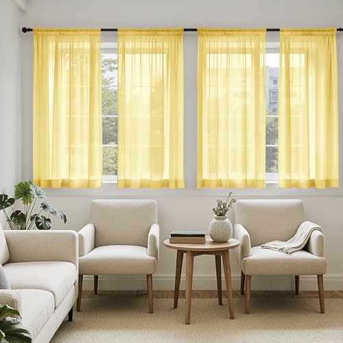 Yellow Sheer Curtains 63 Inches Long 4 Panels 42 x 63 Inches (42"W x 63"L (Pack of 4) / Yellow)