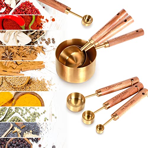 Collection 8 Piece Gold Measuring Cups Set and Measuring Spoons (Gold)