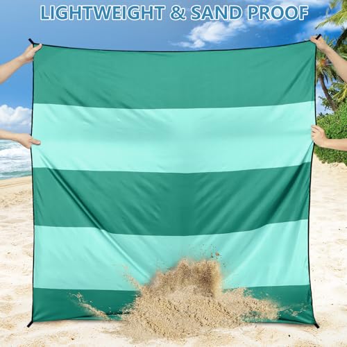 Beach Blanket Mat Waterproof Sandproof for 2 (Light and Dark Green / 79" X 83"（1-4person）)