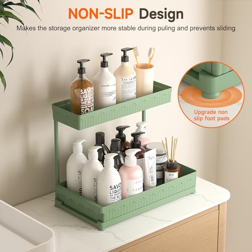 3-Pack 2-Tier L-Shaped Under Sink Organizers with Sliding Drawers (Green / 12.85 Inch)