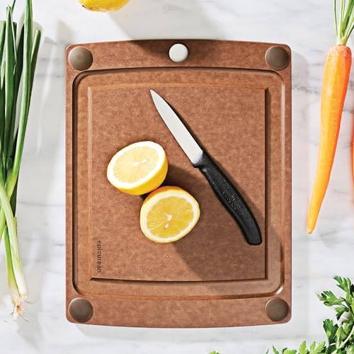 All-In-One Cutting Board with Non-Slip Feet and Juice Groove - Non-toxic, Dishwasher Safe, Made in the USA, 11.5" x 9", Nutmeg (11.5"L x 9"W / Nutmeg/Brown)