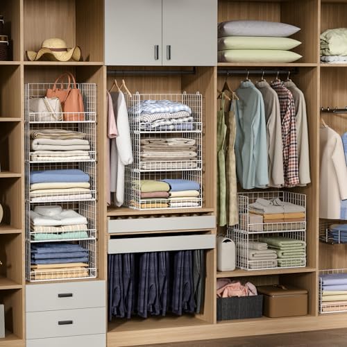 5 Tier Stackable Closet Organizers and Storage Basket (White / 11.8"x 15.7"x 43.3"(D*W*H))