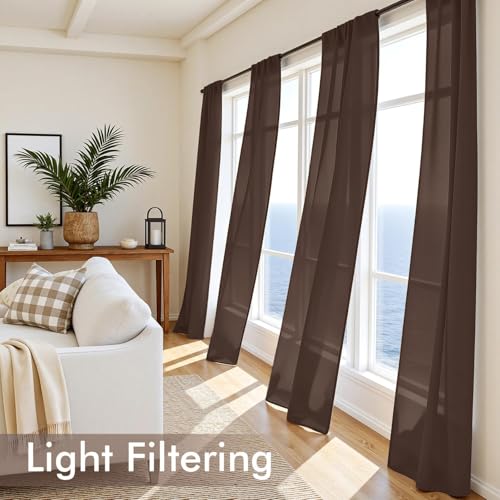 Chocolate Sheer Curtains 90 Inches Long 4 Panels 42 x 90 Inches (42"W x 90"L (Pack of 4) / Chocolate)