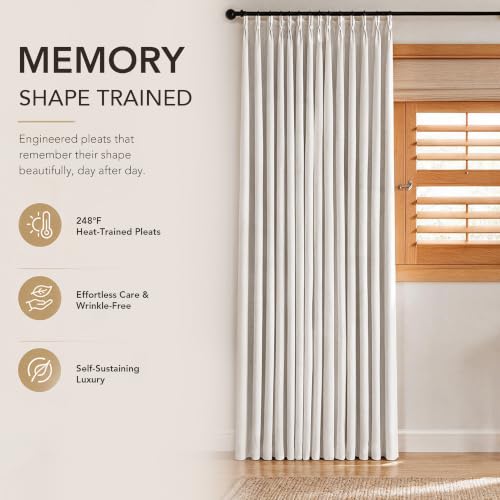 Pinch Pleated 100% Blackout Linen Curtains for Bedroom 108 Inch (White/Linen 100% Blackout / 40"W x 108"L (Pack of 2))