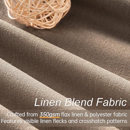 132 Inch Curtains 2 Panels for Bedroom Living Room Darkening Linen Blackout Drapes Thermal Insulated 100% Black Out Linen Drapes Back Tab Large Window Curtains Dark Flax (Faux Linen / 52"W x 132"L (Pack of 2))