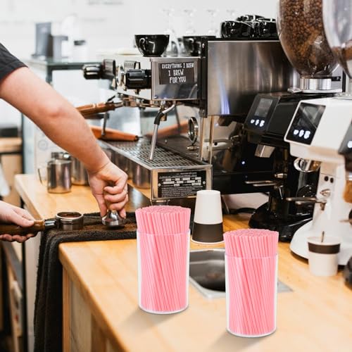 500 Pcs Pink Coffee Stir Sticks Set Coffee Stirrers Holder Acrylic Stir Stick Holder Bar Straws Cocktail Straws Drink Stirrers for Coffee Bar Cocktail Milk Tea Restaurant Home Kitchen Party Supplies (Pink / 500 Pcs)