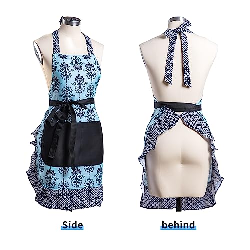 Vintage Floral Apron for Women with Pocket (Dark Bloom)