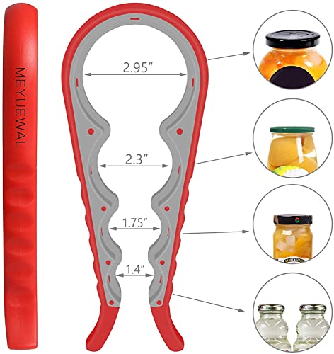 Jar Opener 5 in 1 Multi Function Can Opener Bottle Opener Kit with Silicone Handle Easy to Use for Children (Apple Red)
