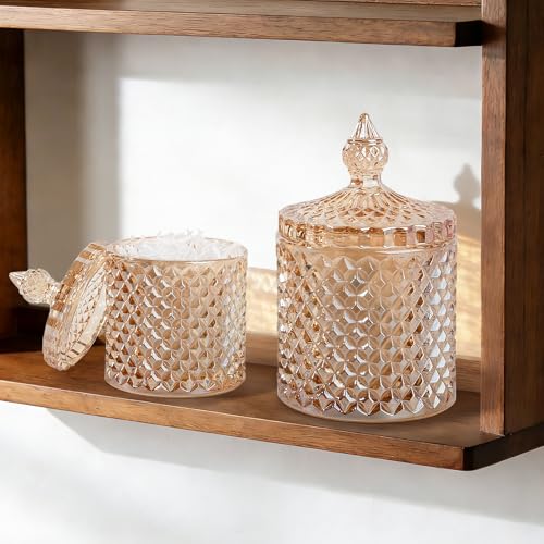 2 Pack Qtip Holder Apothecary Jars with Lid (23 oz + 10 oz / Amber)