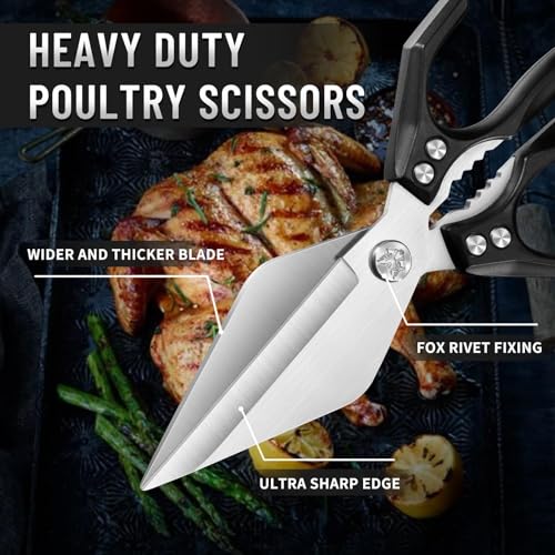 Heavy Duty Poultry Shears for Food with Black Ergonomic Handle (Black)