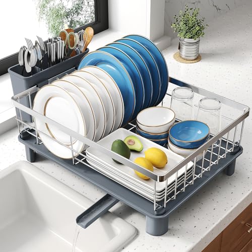 Dish Drying Rack for Small Kitchen Counter (Silver / 12.9" W x 16.9" L)