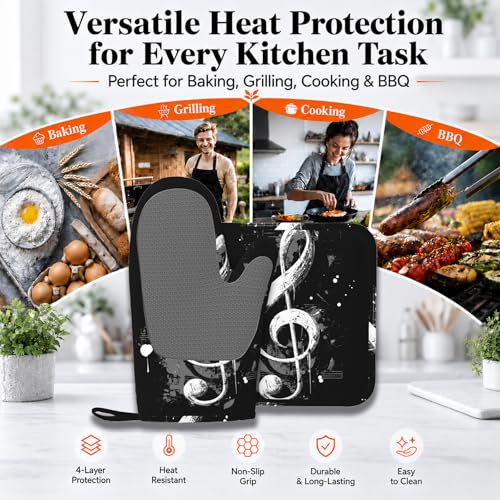 Black Notes Oven Mitts and Pot Holders Sets Non (Black Notes)