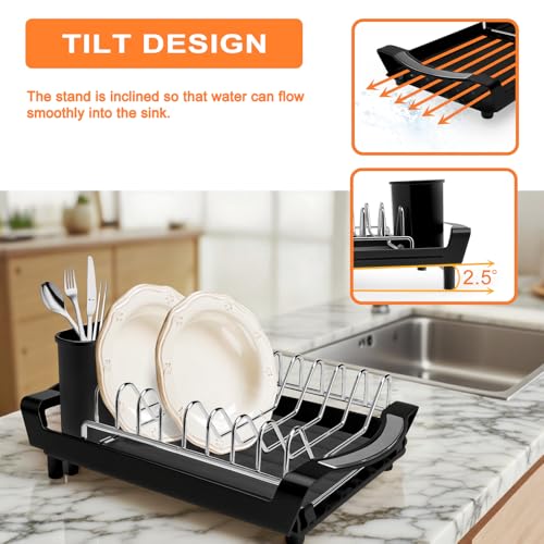 Dish Drying Rack Compact Expandable (Black / Single)