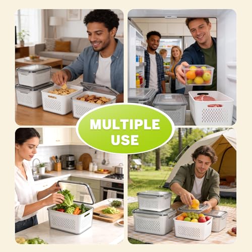 6 PCS Fruit Storage Containers for Fridge with 6 Removable Colanders (6 Pack)