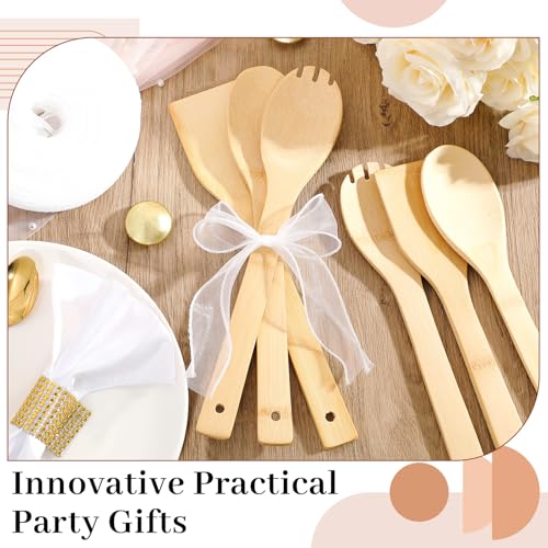 108 Pcs Bamboo Spatula Wooden Kitchen Utensil Bulk 12''wood Spoon Spatula for Cooking with Ribbon Bridal Baby Shower Game Prize Wedding Party Favors Housewarming Gift (Various Style)