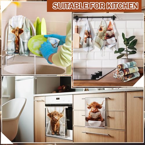 6 Highland Cow Kitchen Towels with Hanging Loop (Bathroom)