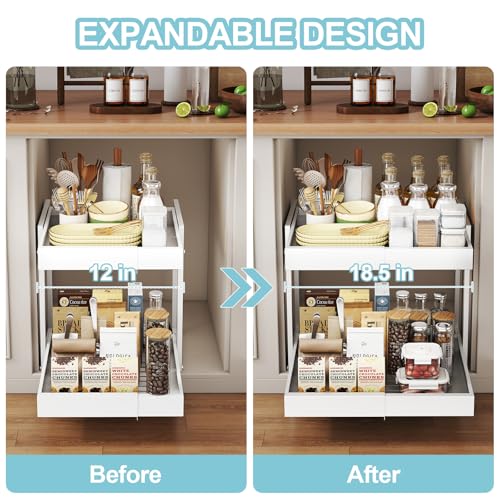 2 Tier Expandable Pull Out Cabinet Organizer (16" Deep / White)