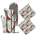 Red Cardinal Birds Oven Mitts and Pot Holders Set of 4 (Red Cardinal Birds)