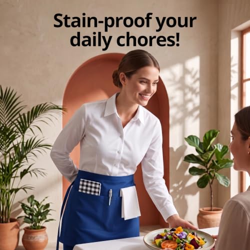 Server Waist Aprons 12 Pack Short 3 Pockets Men Women Blue (24x12 Inches (Pack of 12) / Blue)