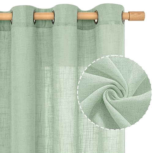 Semi Sheer Linen Curtains for Living Room 84 inch Length 2 Panels (52"W x 84"L (Pack of 2) / Fresh Green)