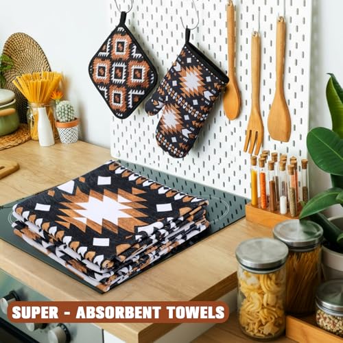 13 Pcs Western Aztec Kitchen Decor Set with Western Kitchen Towel American Decorative Nonslip Mats Curtains Southwest Valance Pot Holders Oven Mitts for Home Decoration Cooking Baking Gift (Aztec)