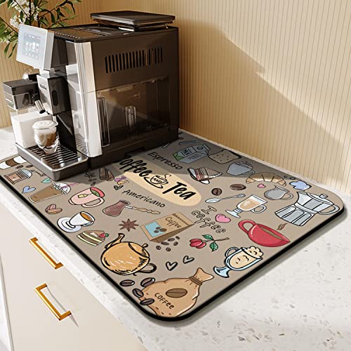Coffee Bar Mat Accessories for Countertop Super Absorbent Anti (Coffee-1 / 23" x 15")