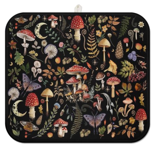 Mushroom Dish Drying Mat Drainer Pads (Black / 16"x18")