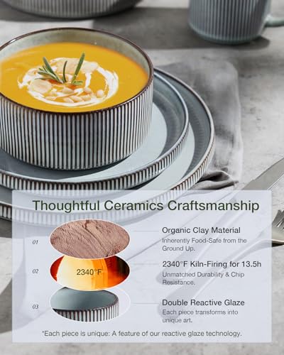 Star Stoneware Dinnerware Sets with Pasta Bowls (Smoky Blue)