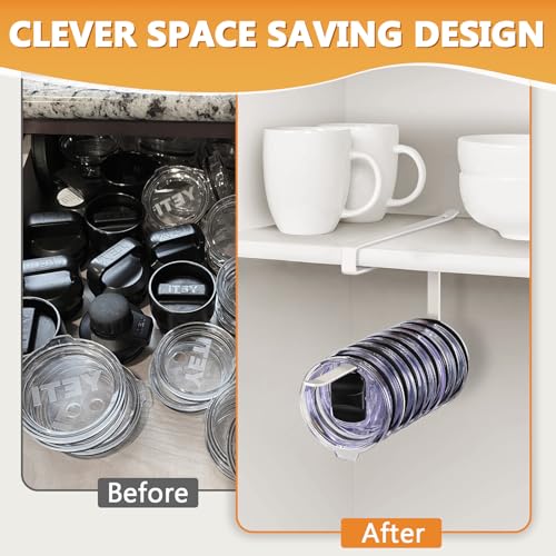Tumbler Lid Organizer Under Cabinet (White / 1 Pack)