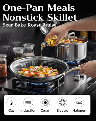 Nonstick Frying Pan Set (Gold-Lid)