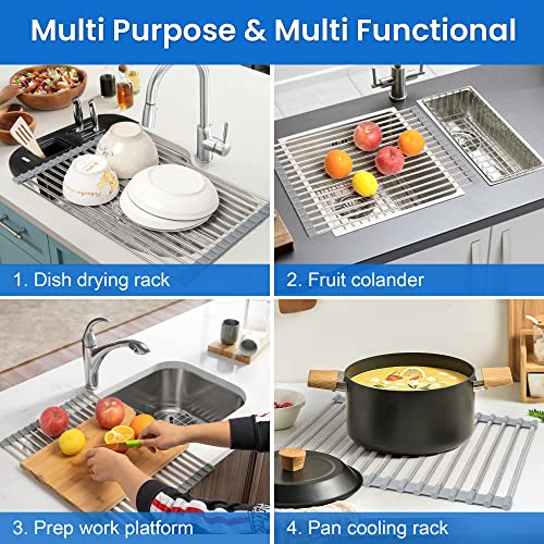 Roll Up Dish Drying Rack Over the Sink 12.5" (Gray / Rectangle: 22"x13.8"(Expandable))