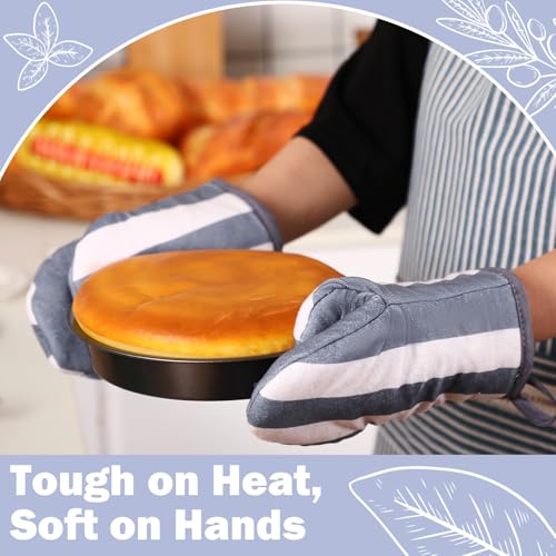 4 Pcs Stripe Oven Mitts and Pot Holders Set (Gray)
