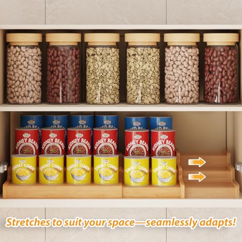 Expandable Bamboo Can Rack Organizer for Pantry (12.4"-24"W × 10.8"D × 4.5"H / Bamboo)