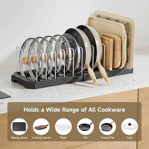 Pots and Pans Organizer under Cabinet (Black / 12 Adjustable Dividers)