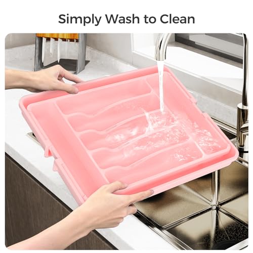 Extra Large Expandable Silverware Organizer (Pink)