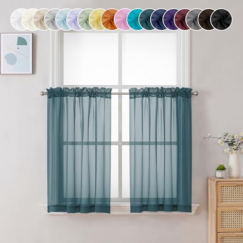Dusty Blue Sheer Curtains 36 inch Length 2 Panels (Stone Blue / 42"W x 36"L (Pack of 2))