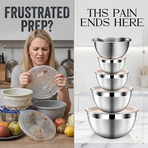 Stainles Steel Mixing Bowls with Lids Set (9PCS Beige)