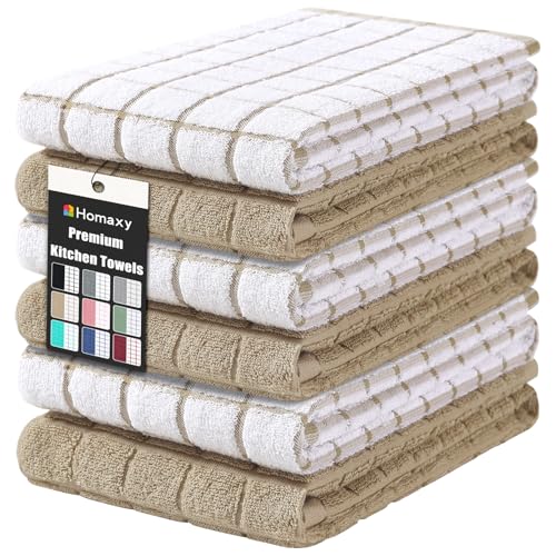 Large Premium Cotton Kitchen Towels 16"x 28" (Tan / 16" X 28" - 6 Pack)