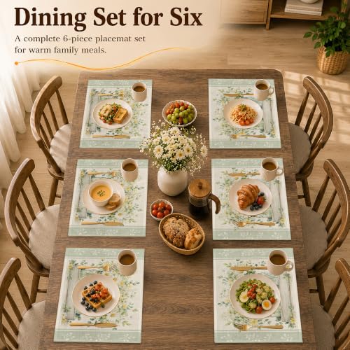 Table Mats Set of 6 for Dining Table (Farmhouse Daisy Glass Jar)