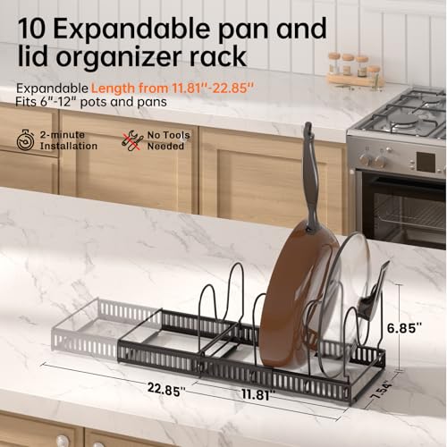 Expandable Pot Pan Lid Organizers inside Cabinet (Bronze / 10 Dividers)