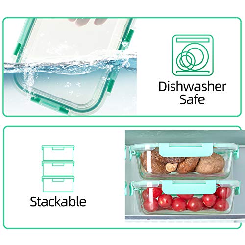 10 Pack] Glass Food Storage Containers with Lids (Light Green)