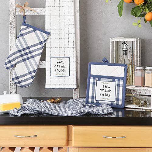 Home Sweet Farmhouse Kitchen Collection (French Blue / Potholder/Oven Mitt/Dishtowel Set)
