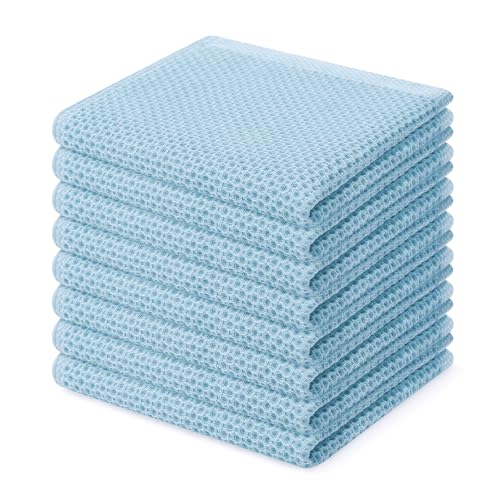 100% Cotton Waffle Weave Kitchen Dish Cloths 8 (Sky Blue / 12 X 12 - 8 Pack)