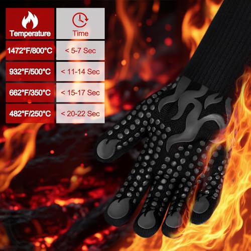 BBQ Gloves 1472 Degree F Heat Resistant Grilling Gloves Silicone Non (long / Black)