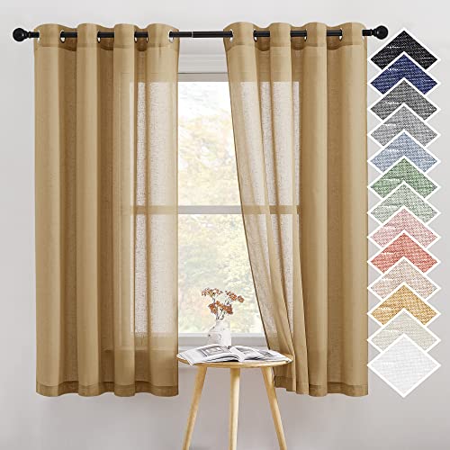 Linen Blend Flax Sheer Window Curtains (52"W x 63"L (Pack of 2) / Camel)