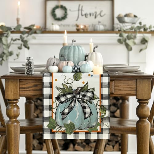 210 GSM Fall Table Runner Home Party Decor 13x72 Inch (13" x 72", Table Runner / Black/Beige/Blue)