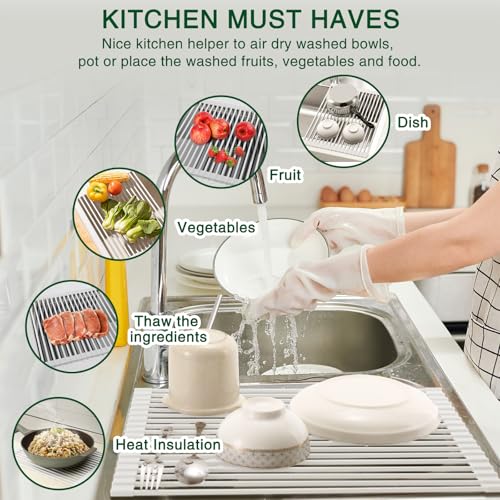 Roll Up Dish Drying Rack (White / Rectangle: 17" x 13")