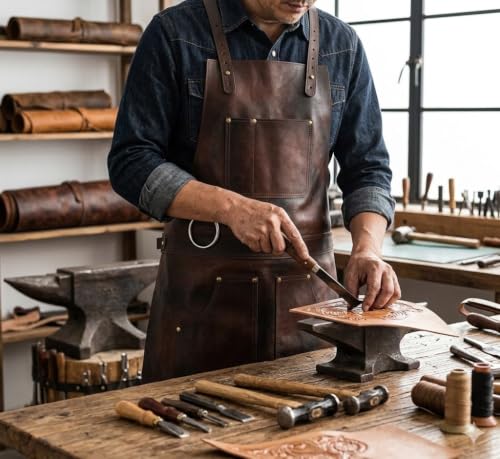 Full Grain Leather & Canvas Apron (Brown-004)