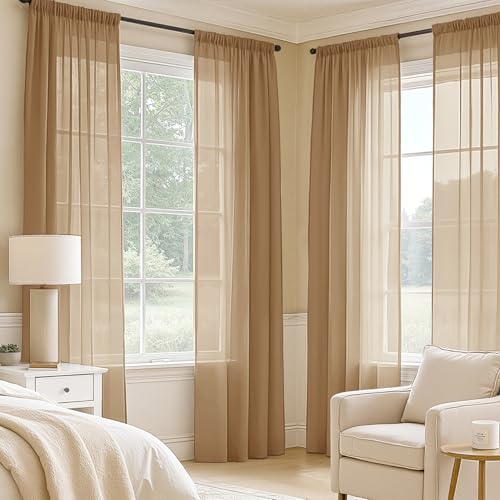 Brown Sheer Curtains 63 Inches Long 4 Panels 42 x 63 Inches (42"W x 63"L (Pack of 4) / Brown)