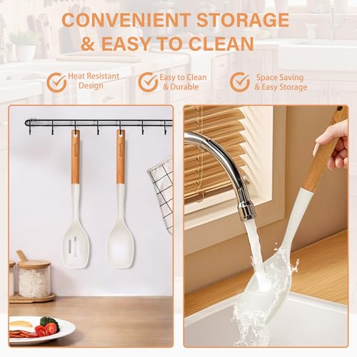 4PCS Silicone Cooking Spatula and Spoons Set (Cream White)